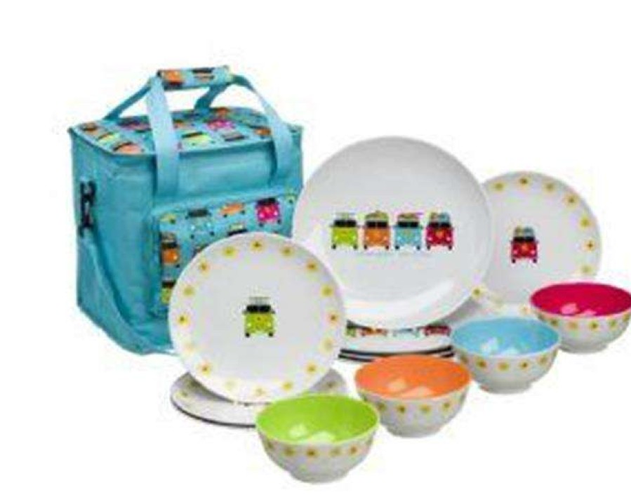 Caravan Supplies * | Fire Sale Camper Smiles 12 Pc Melamine Dinner Set With 16Ltr Cool Bag